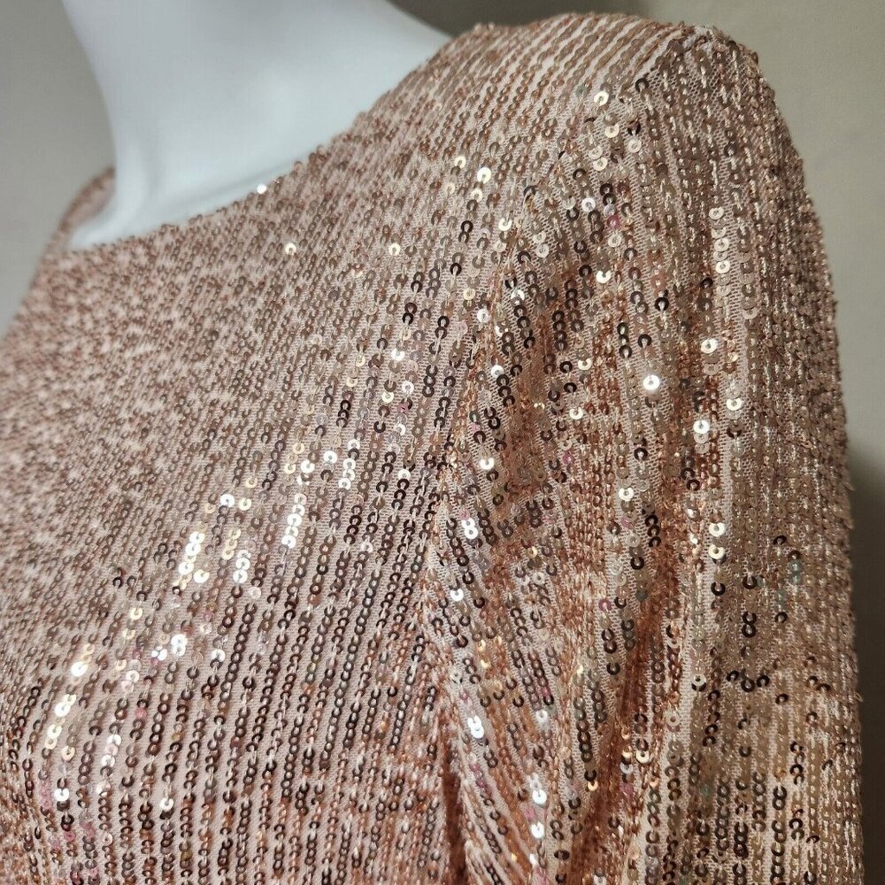 Preston & York Rosa Sequin Dress Long Blouson Sleeve Champagne Gold Size 16 (12) - Picture 6 of 15
